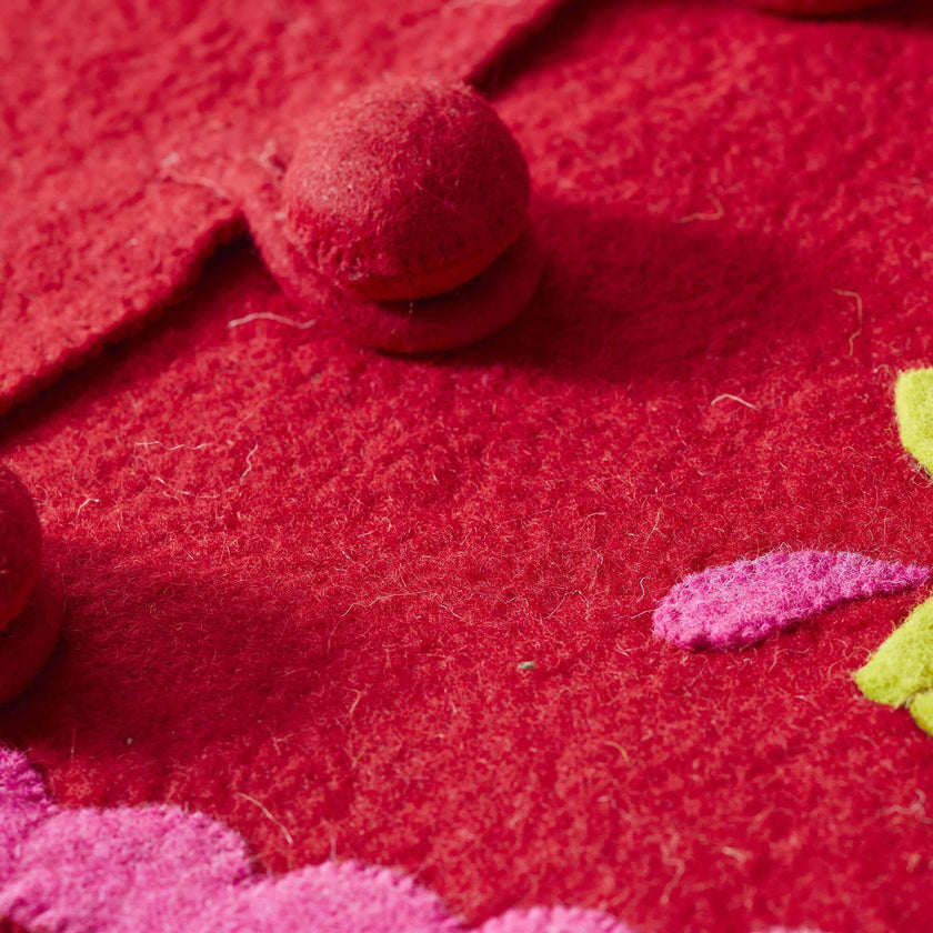 Handmade Christmas Tree Skirt Felt - Berries Red - 60"