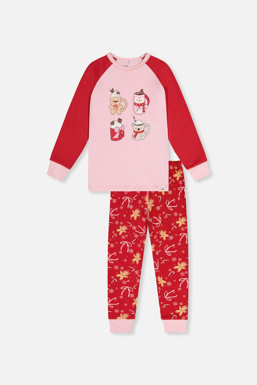 Organic Cotton Two Piece Pajama Set Red Gingerbread Print