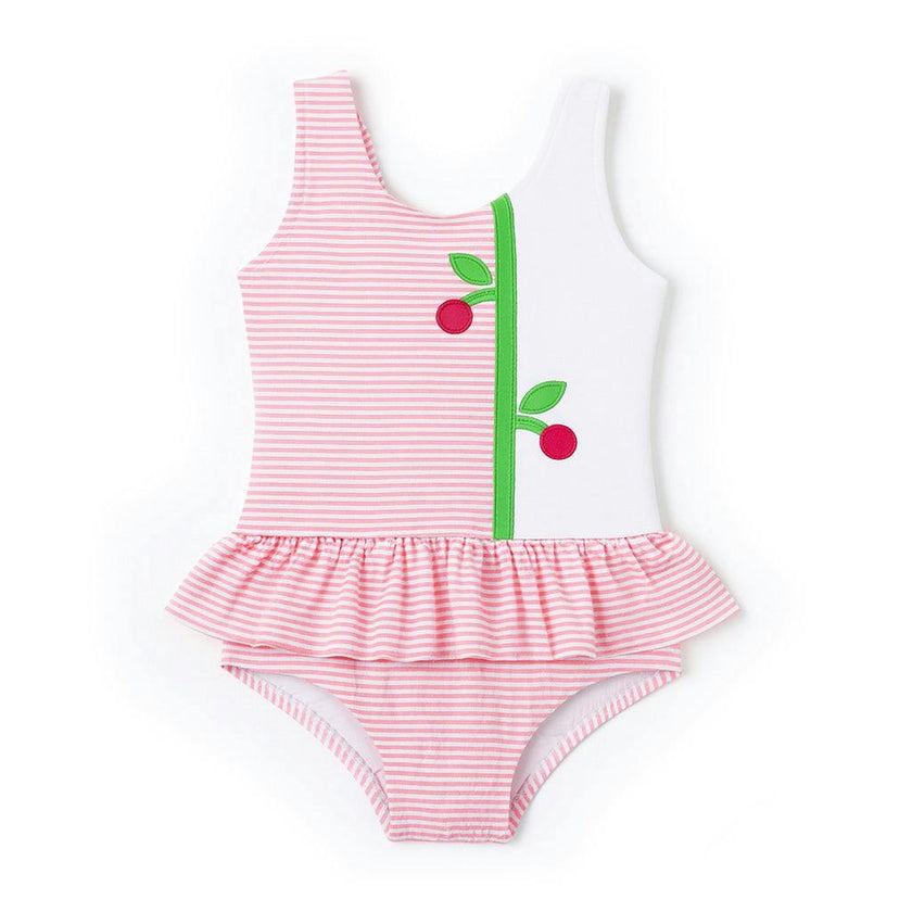Seersucker Skirted Swimsuit With Cherries