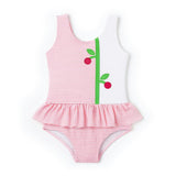 Seersucker Skirted Swimsuit With Cherries