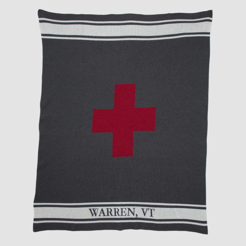 Custom Personalized Sustainable Knit Throw Blanket - Swiss Cross with Stripe