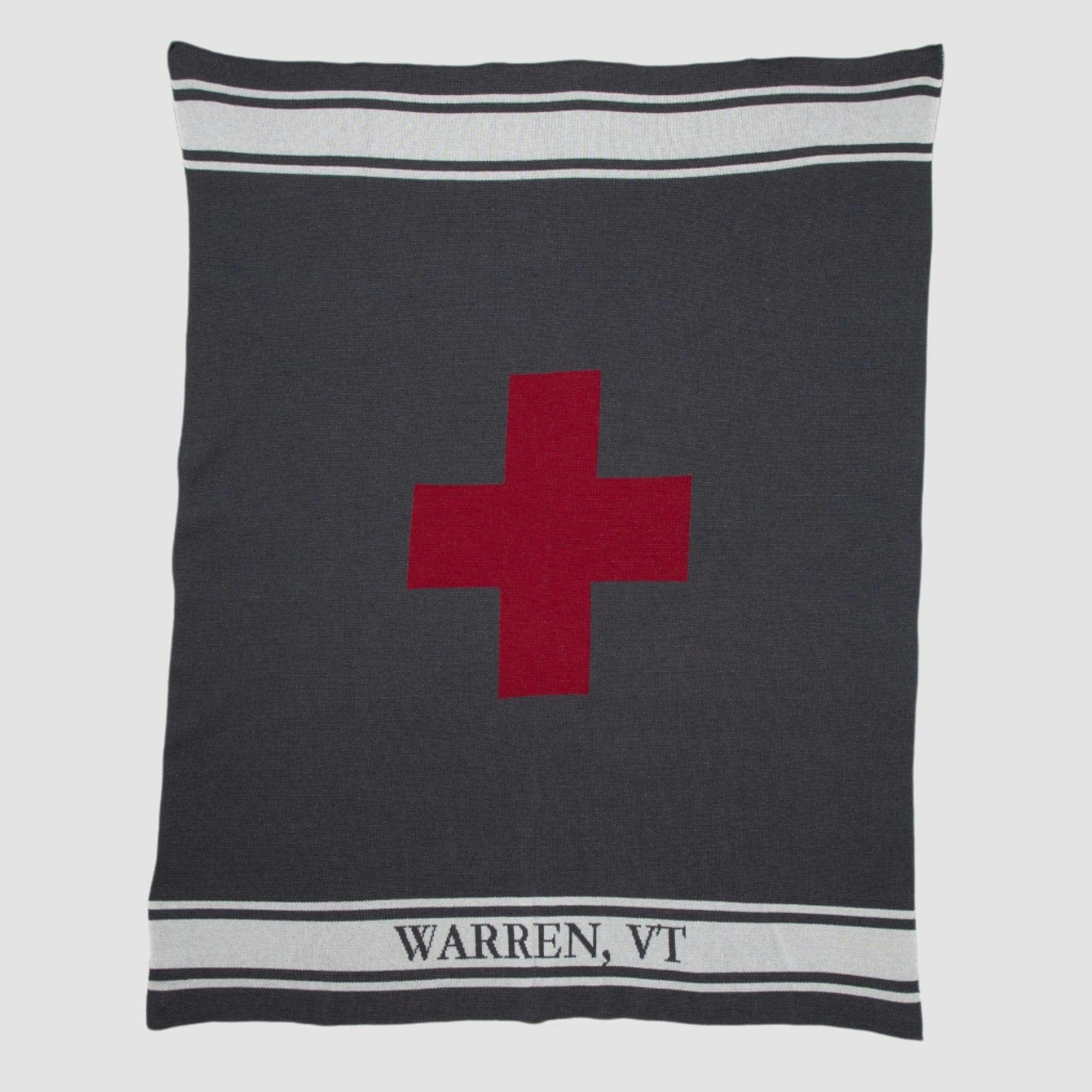 Custom Personalized Sustainable Knit Throw Blanket - Swiss Cross with Stripe