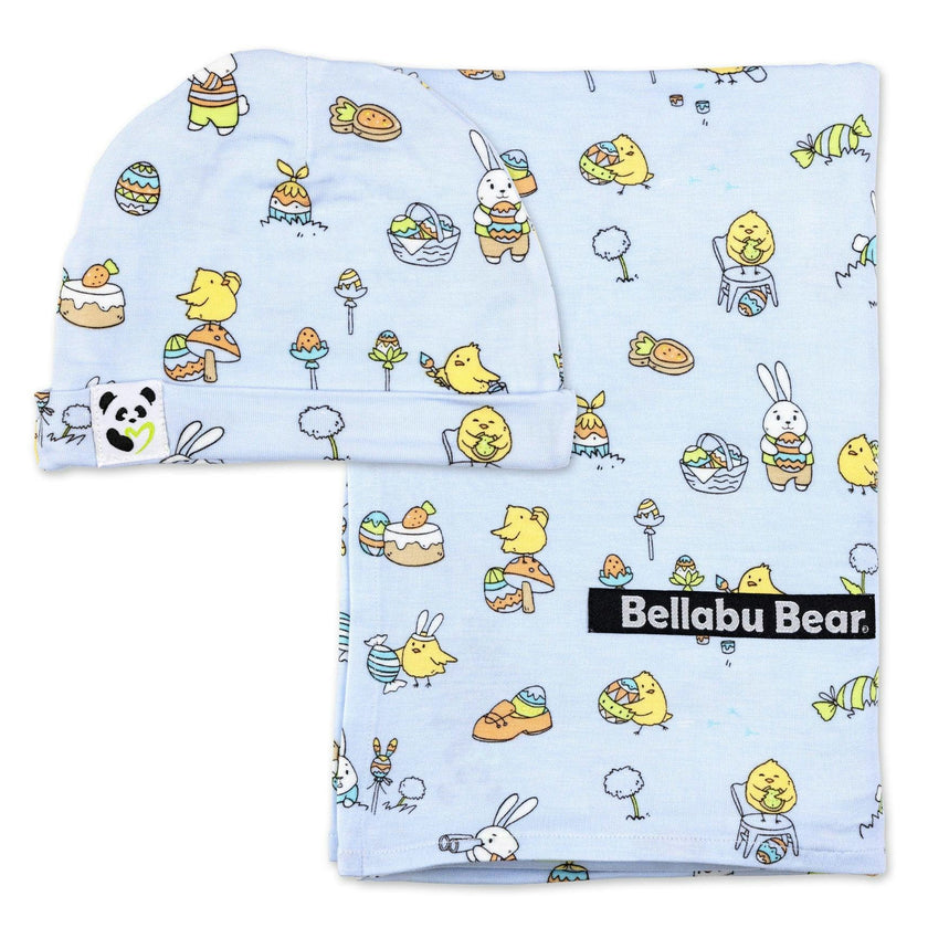 Easter Bunny Blue Bamboo Swaddle & Beanie Set