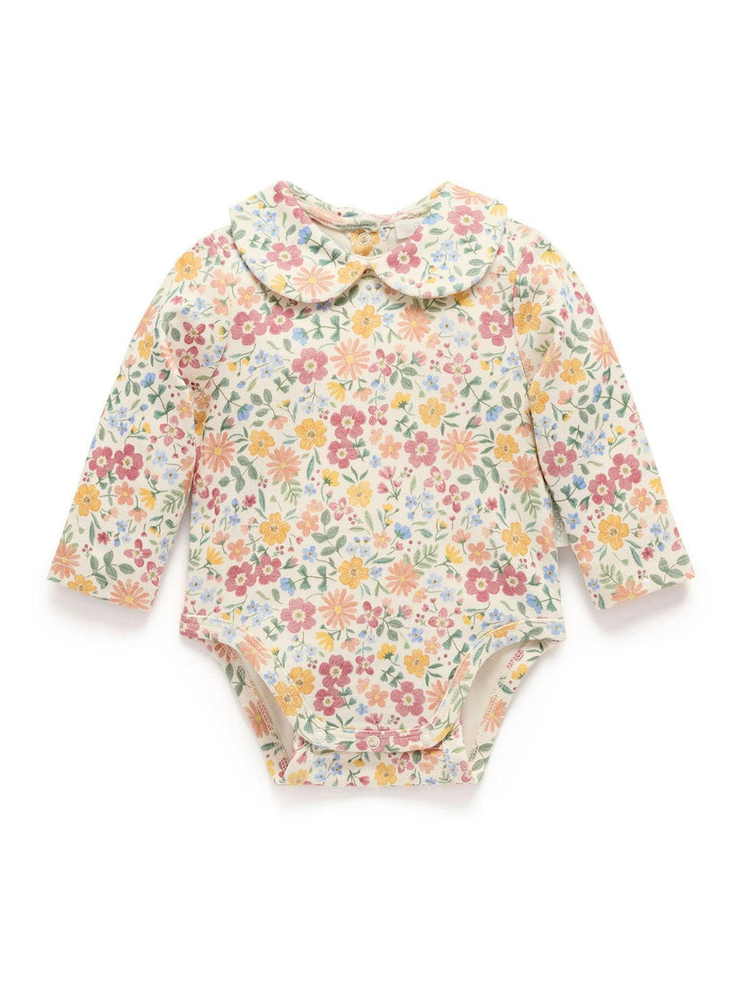 Thick Bodysuit with Collar Wild Flower Print