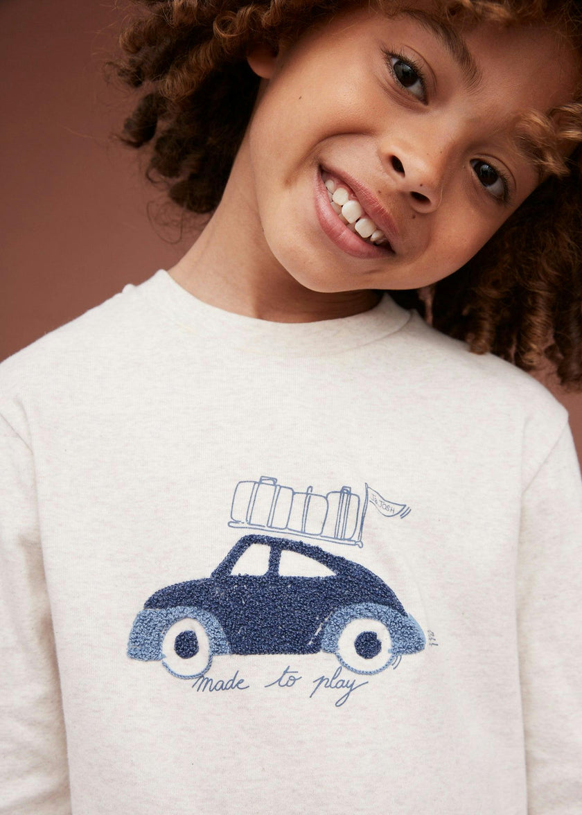 Long Sleeve Embroidered Car T-shirt