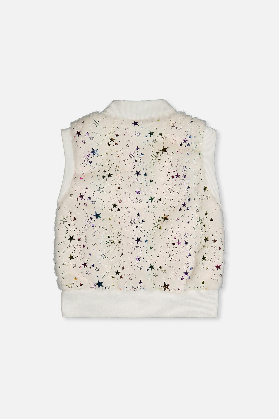 Faux Fur Sleeveless Vest Multicolored Star