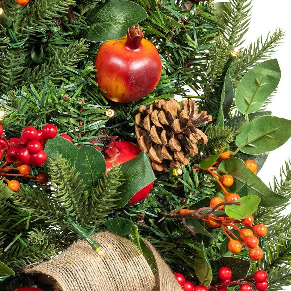 22-Inch Battery-Operated Prelit Decorated Wall Tree with Berries and Pomegranate