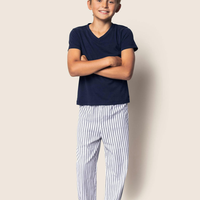 Kid's Twill Pajama Pants Navy French Ticking