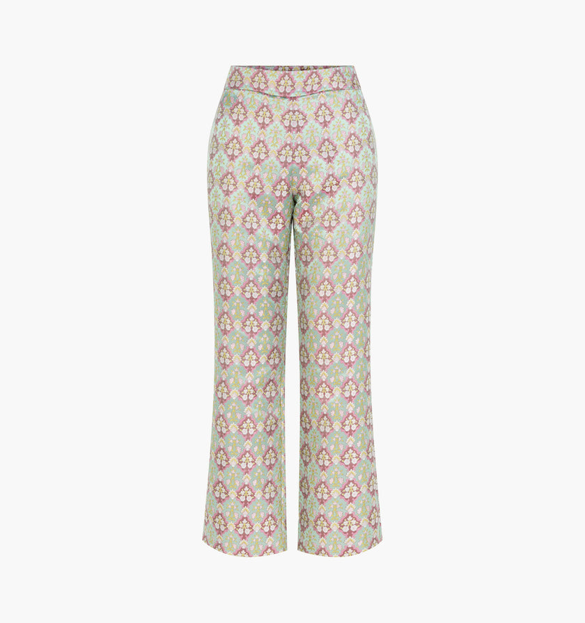 The Annina Pant - Baroque Diamond Block Berry/Green