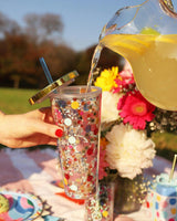 Packed Party Celebrate Every Day Confetti Reusable Tumbler - 24 oz Double Wall Plastic Tumbler with Floating Confetti, Gold Lid, and Reusable Straw, BPA-Free