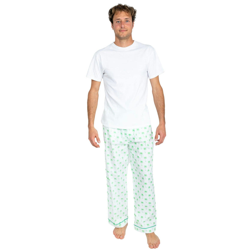Men's Green Palm Tree PJ Pants - Organic Cotton Poplin