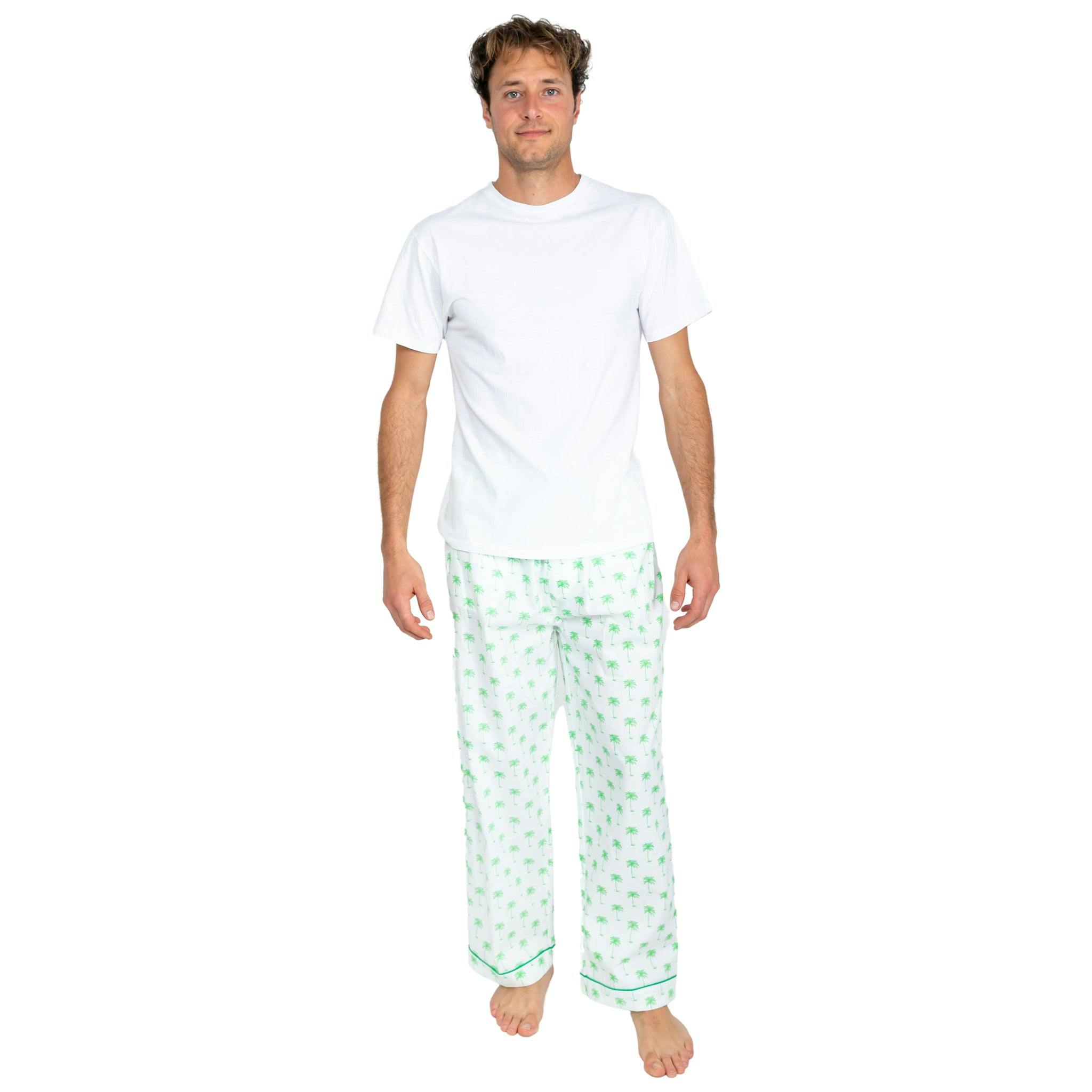 Men's Green Palm Tree PJ Pants - Organic Cotton Poplin