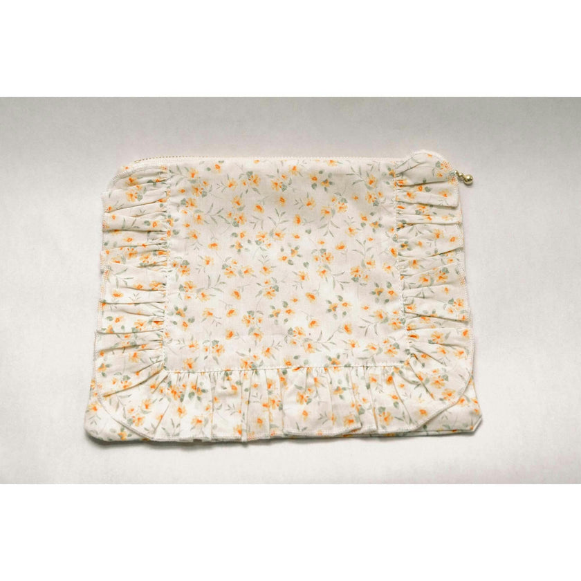 Timeless Floral Ruffle Zipper Pouch | Lemon Blossoms