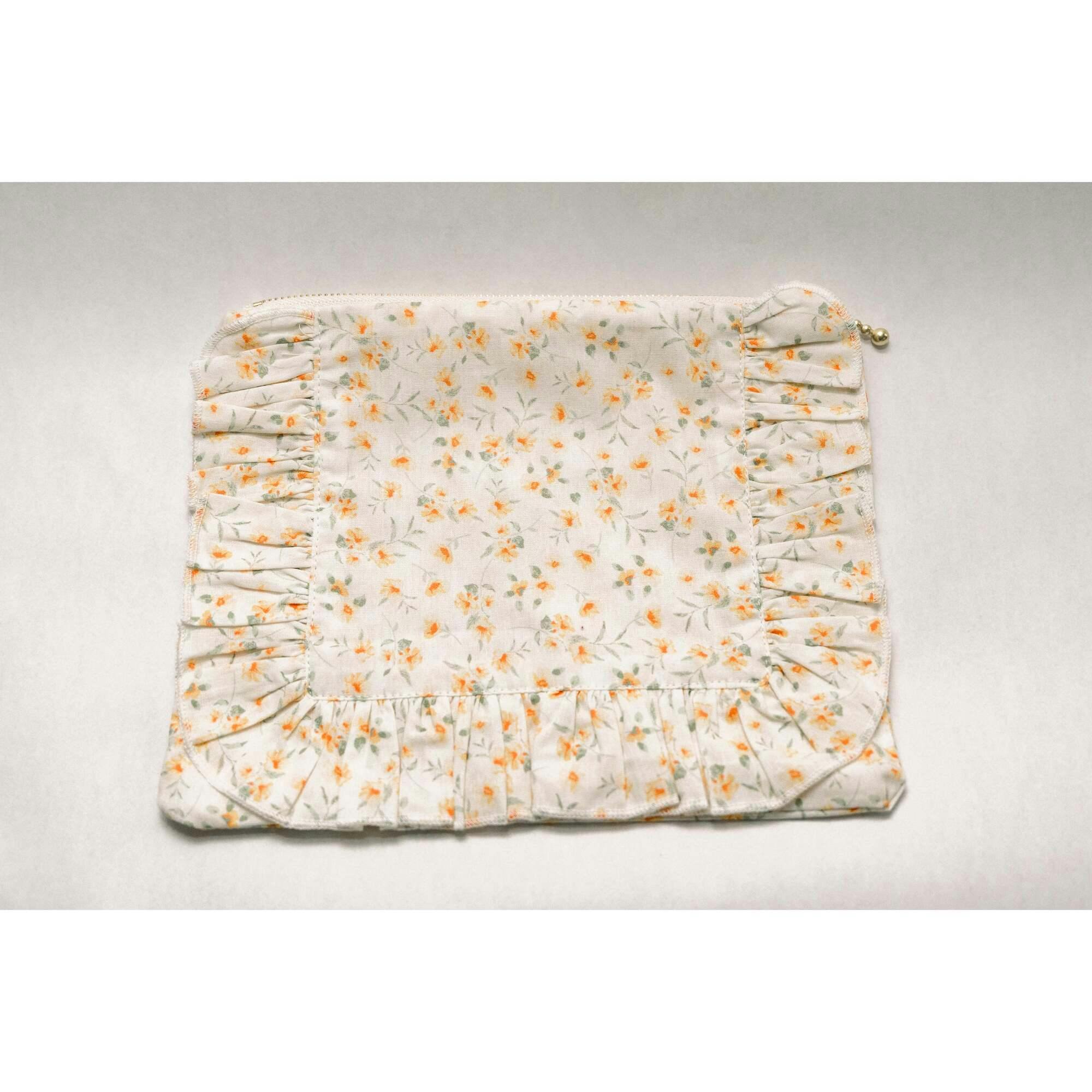 Timeless Floral Ruffle Zipper Pouch | Lemon Blossoms