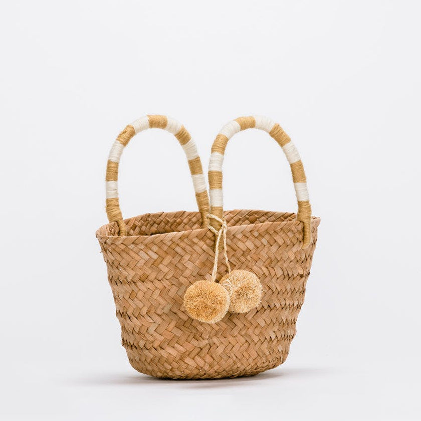 Mini St Tropez Pom Pom Straw Tote