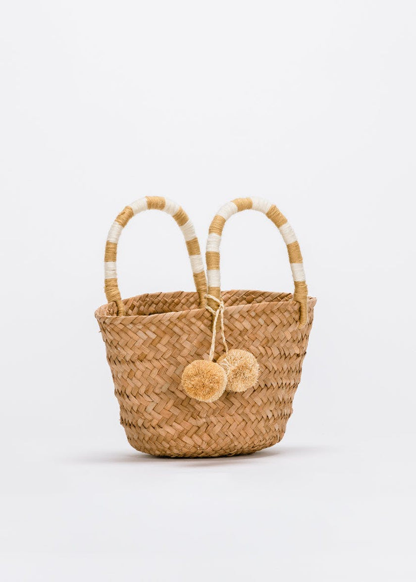 Mini St Tropez Pom Pom Straw Tote