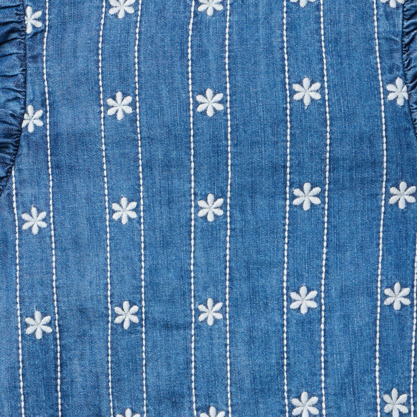 Chambray Embroidered Floral Top