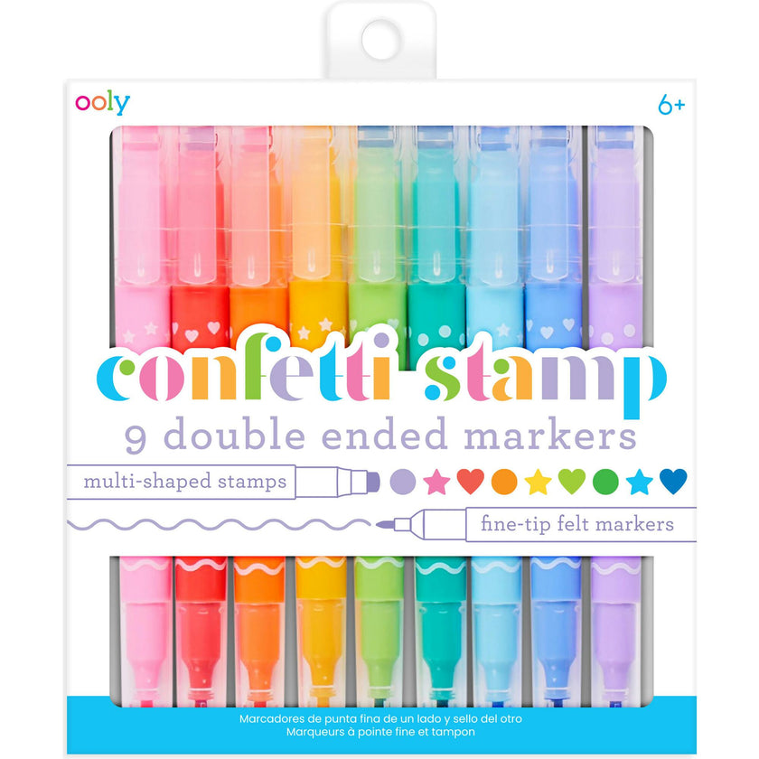 Confetti Stamp Double-Ended Markers - Stamp & Fine Tip - Set of 9