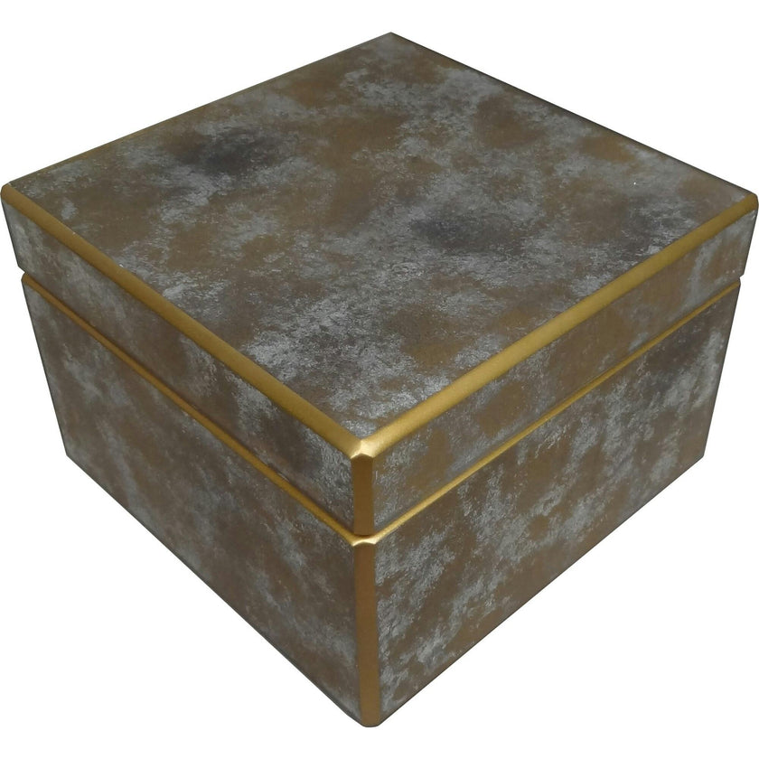 Handmade Reverse Painted Mirror Square Box Antique Gold and Silver - Large