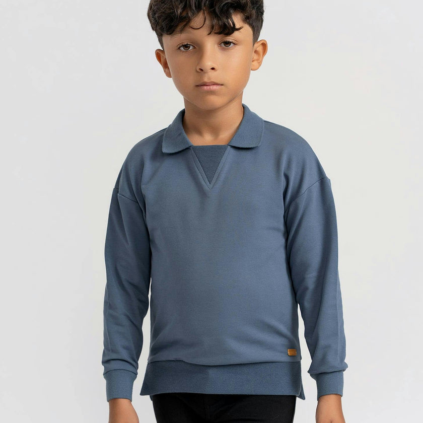 French Fleece Ribbed Sweatshirt Black