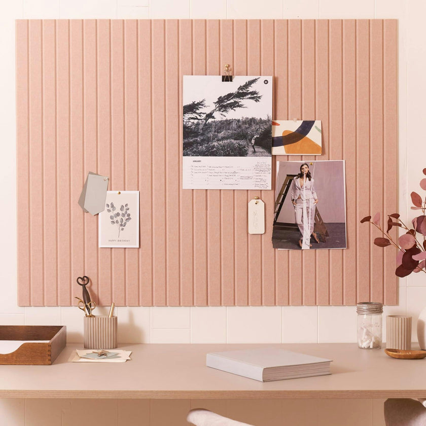 Large Felt Bulletin Board - Stylish 35" x 47" Cork Board Alternative for Office & Wall Decor - 12 Adhesive Tiles w/Golden Pins to Display Your Photos