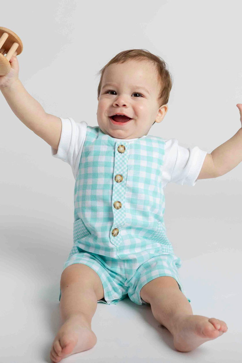 Gingham Linen-Look Shortall