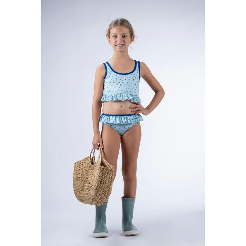 Berries Ruffle Top & Bottom Bikini, Blue