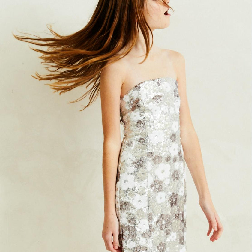 Maizy Silver Flower Sequin Dress