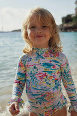 Long-sleeved one-piece swimsuit, aqua | GIGI BABY