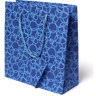 Set of Six Recycled Cotton Gift Bags Tag Blue Circles Design