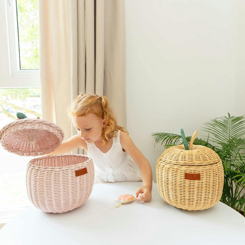 Apple Rattan Storage Basket Pink - Small