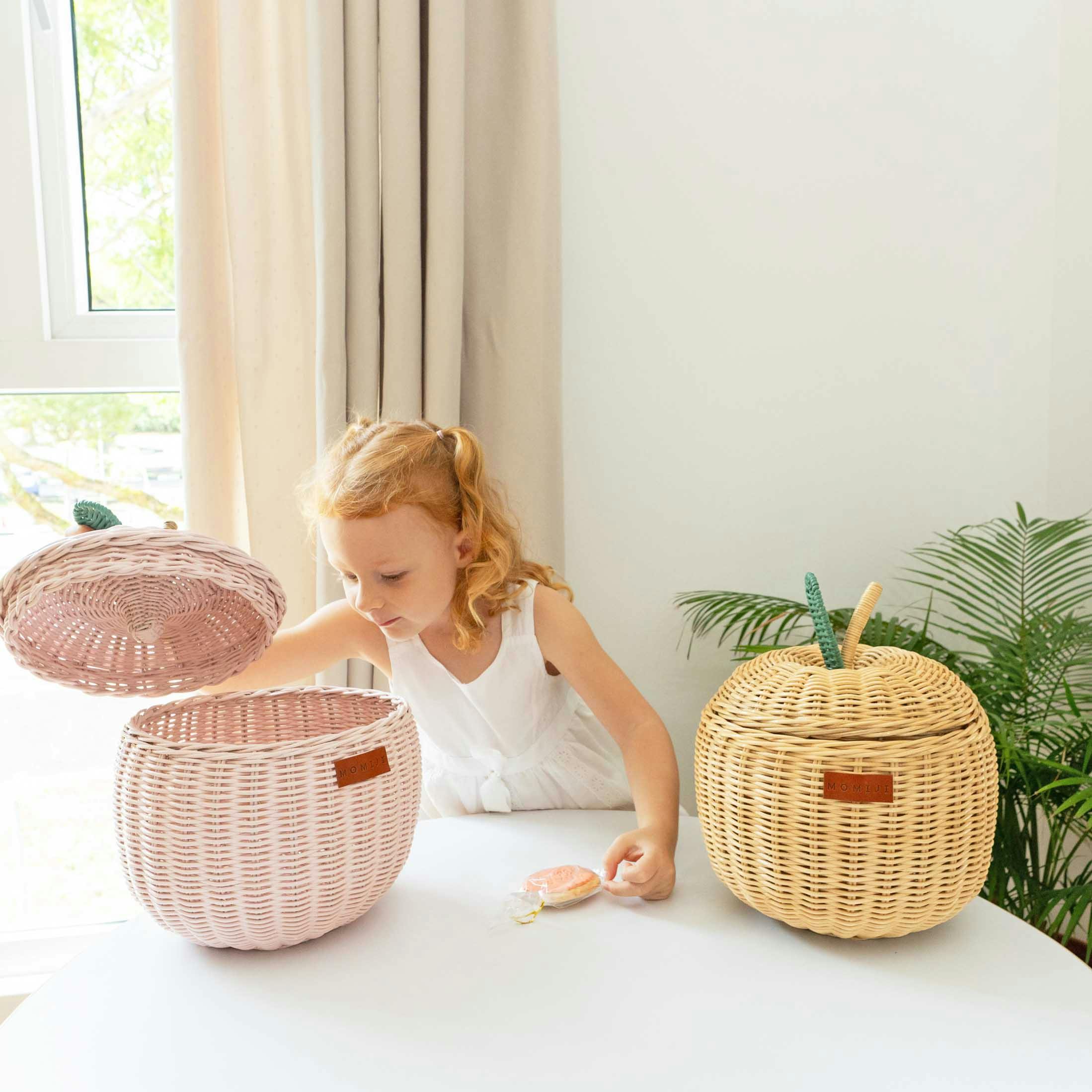 Apple Rattan Storage Basket Pink - Small