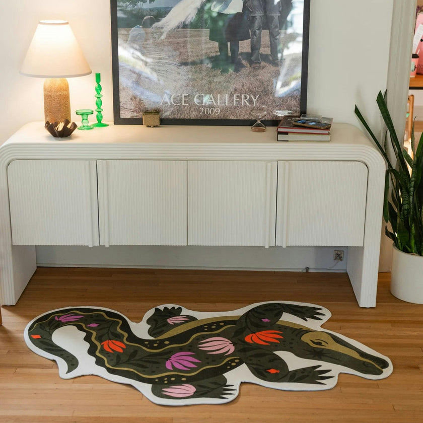 Green Animal Shaped Crocodile Rug by Jessica Miller