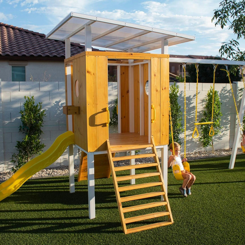 Forest - Modern Backyard Outdoor Swing Set 2 Swings And Trapeze Bar