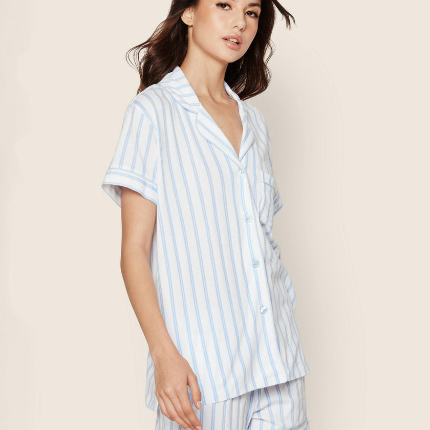 Women's Pima Pajama Short Set in Periwinkle Stripe