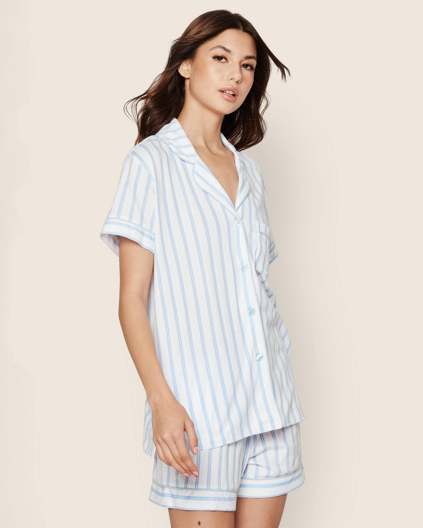 Women's Pima Pajama Short Set in Periwinkle Stripe