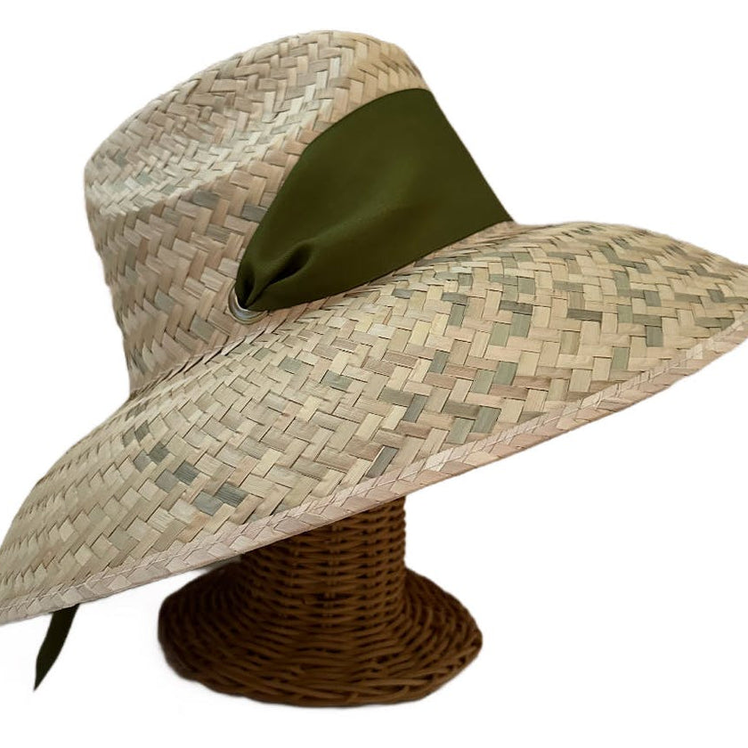 Begonia Sun Hat - Olive Green Wide & Short Grosgrain Ribbon