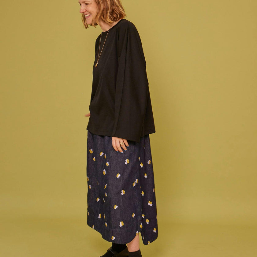 Adult Rory Long Sleeve Black Cotton Rib Tee