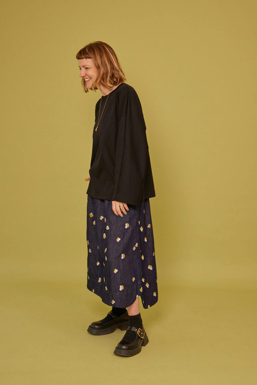 Adult Rory Long Sleeve Black Cotton Rib Tee