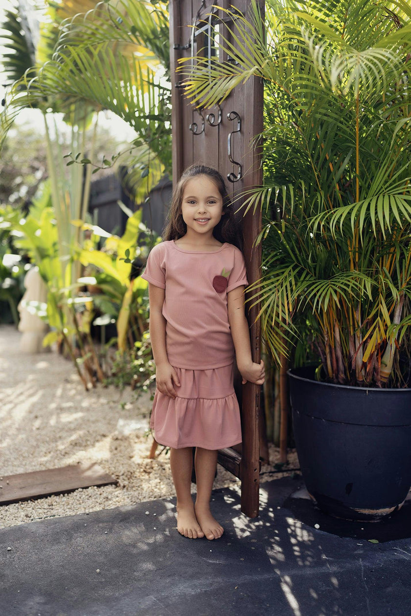 Ribbed Berry Tired Ruffle Hem Short Skirt
