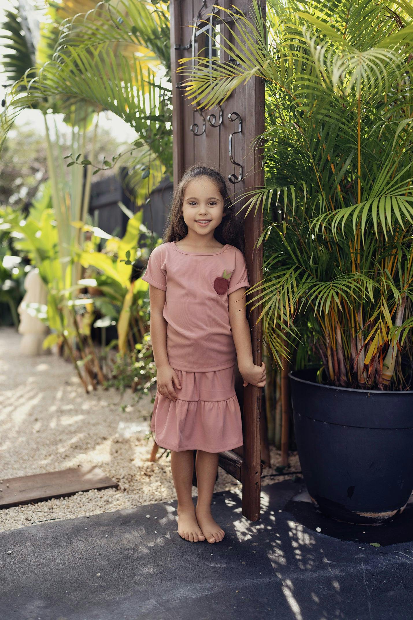 Ribbed Berry Tired Ruffle Hem Short Skirt