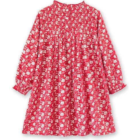 Girls Floral Print Smocked Long Sleeve Dress