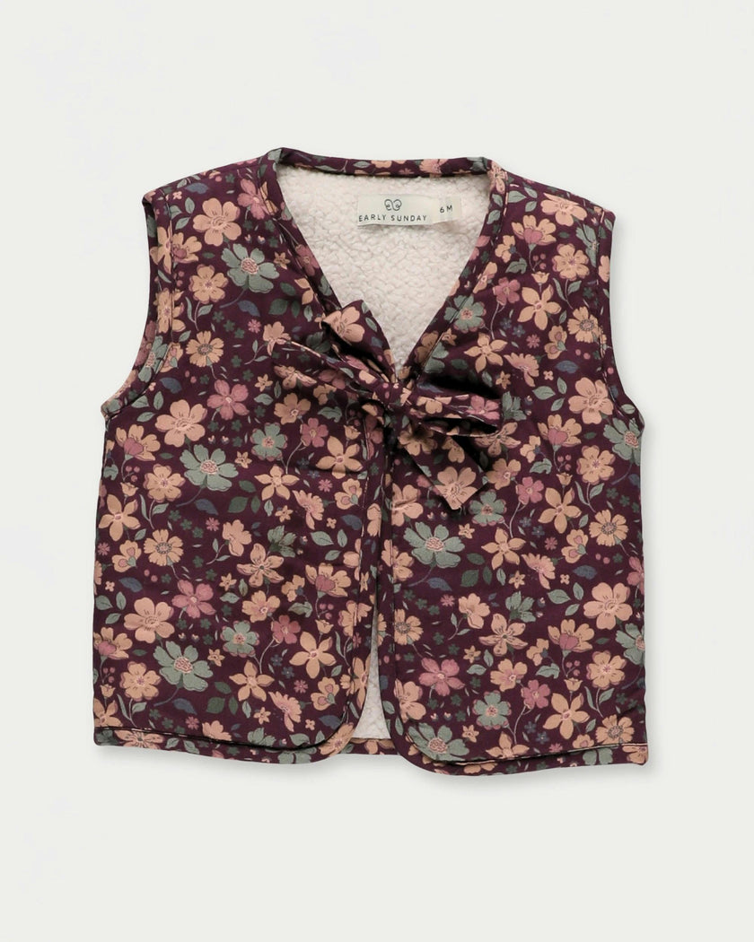 Milly Baby Quilted Gilet - Garden Flowers Plum