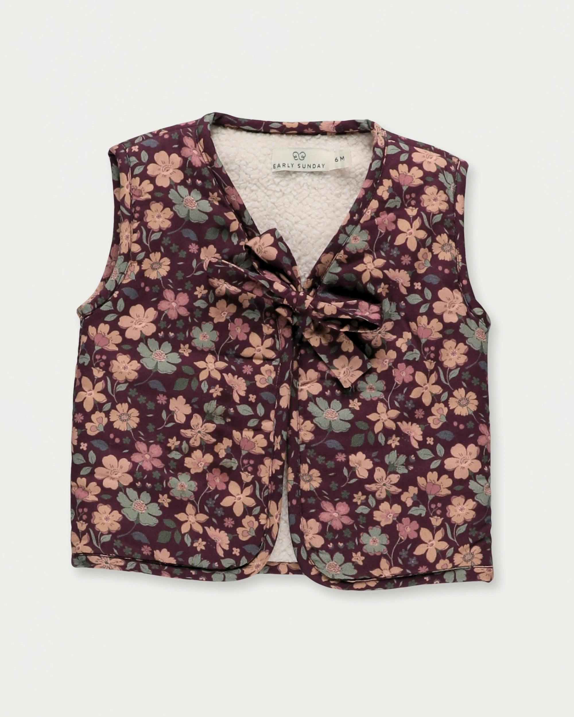 Milly Baby Quilted Gilet - Garden Flowers Plum