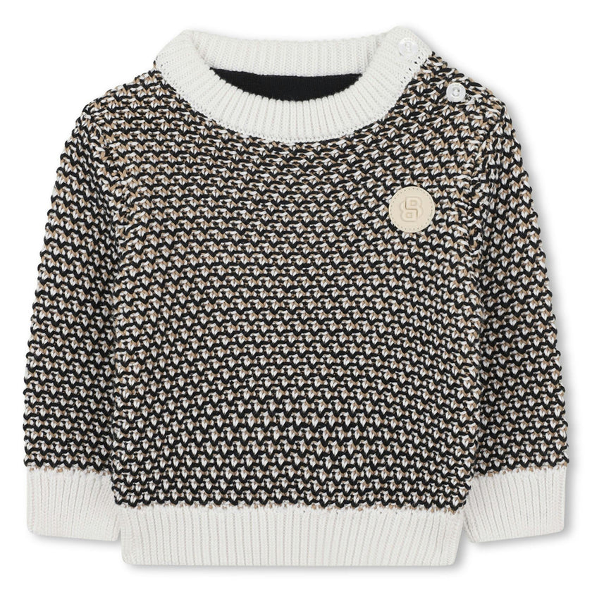 Baby Boys Black, Beige & Ivory Logo Knitted Jumper