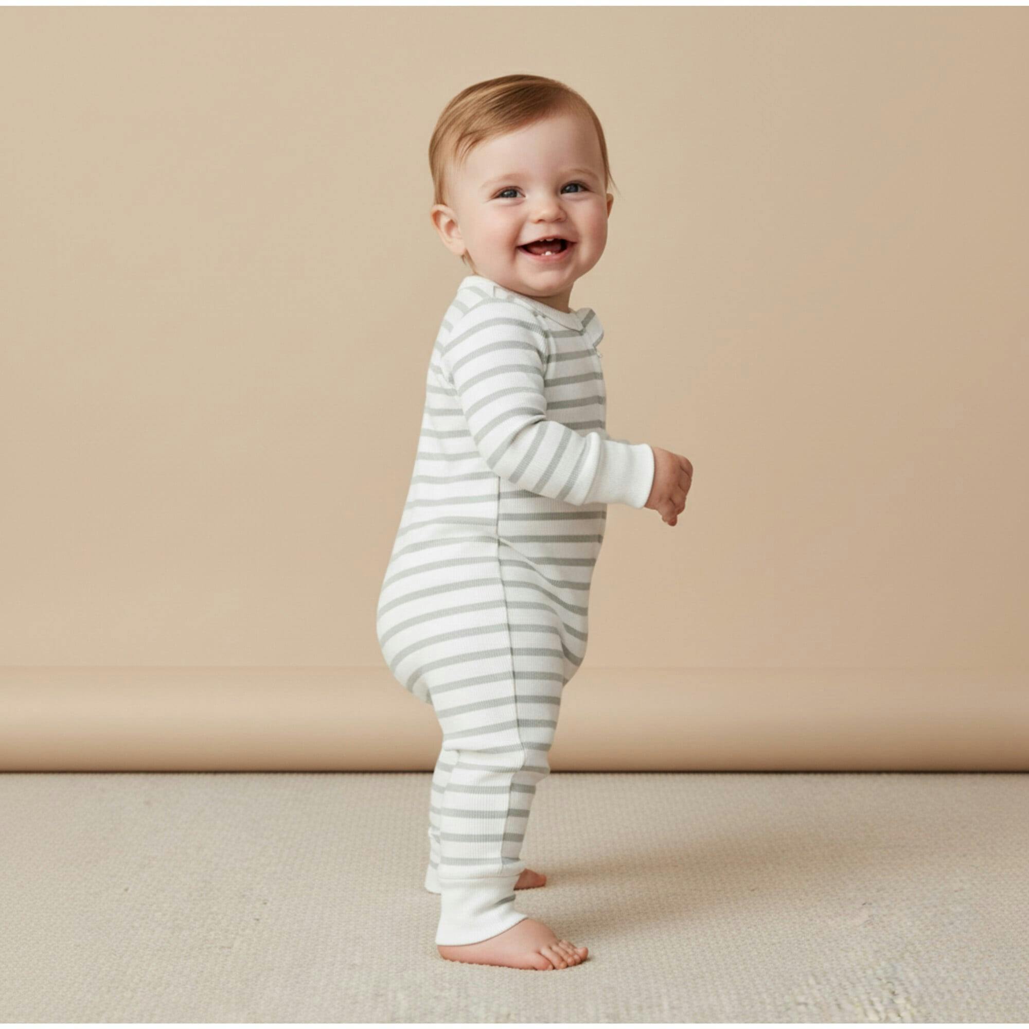 Organic 2-Way Zip Romper - Fog Stripes