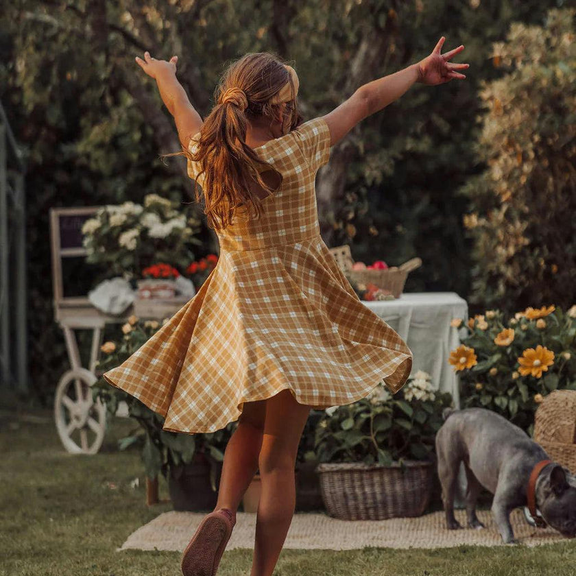 Sweetheart Twirl Dress | Organic Cotton Jersey - Buckwheat Plaid