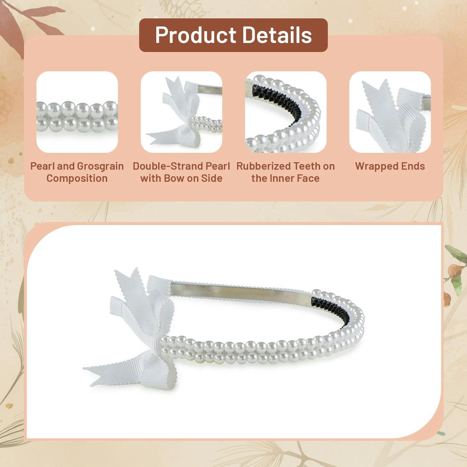 Halo Luxe Molly Double Strand Pearl Grosgrain Bow Headband - White