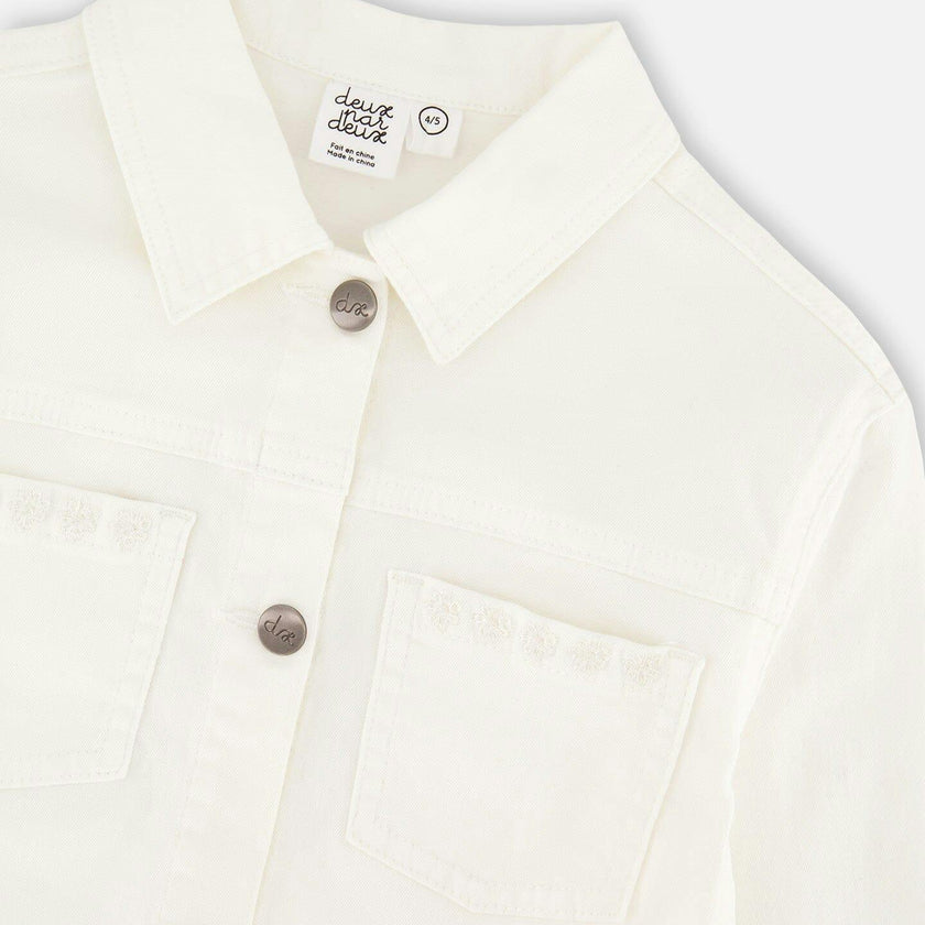 White Denim Jacket With Embroidery