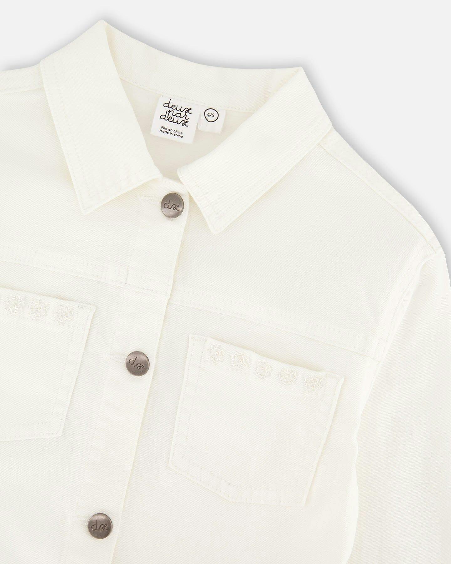 White Denim Jacket With Embroidery